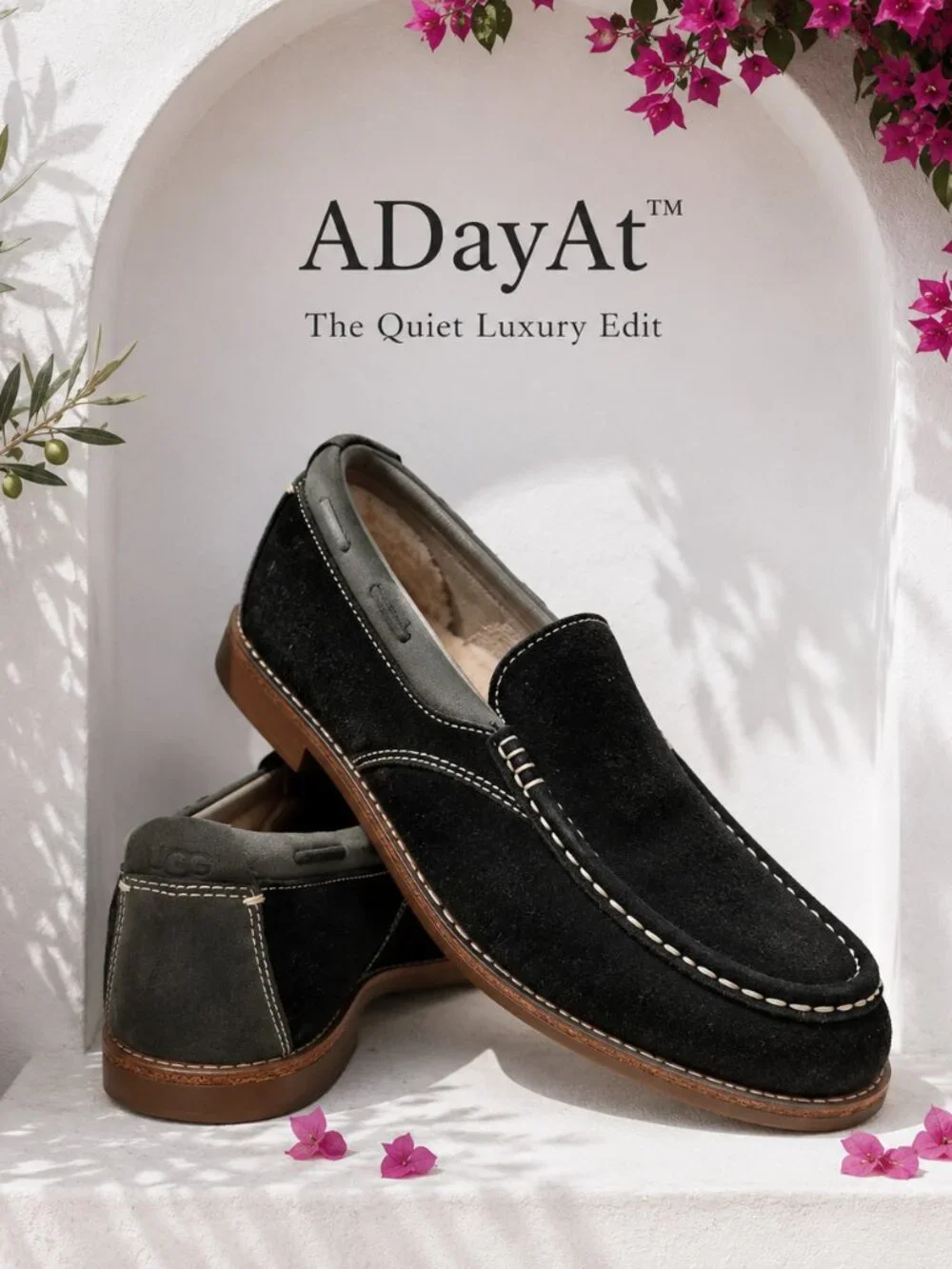 UGG Ballard Black Suede Sheepskin Loafers Men's US 10 EU 43 Slip On Casual Shoes